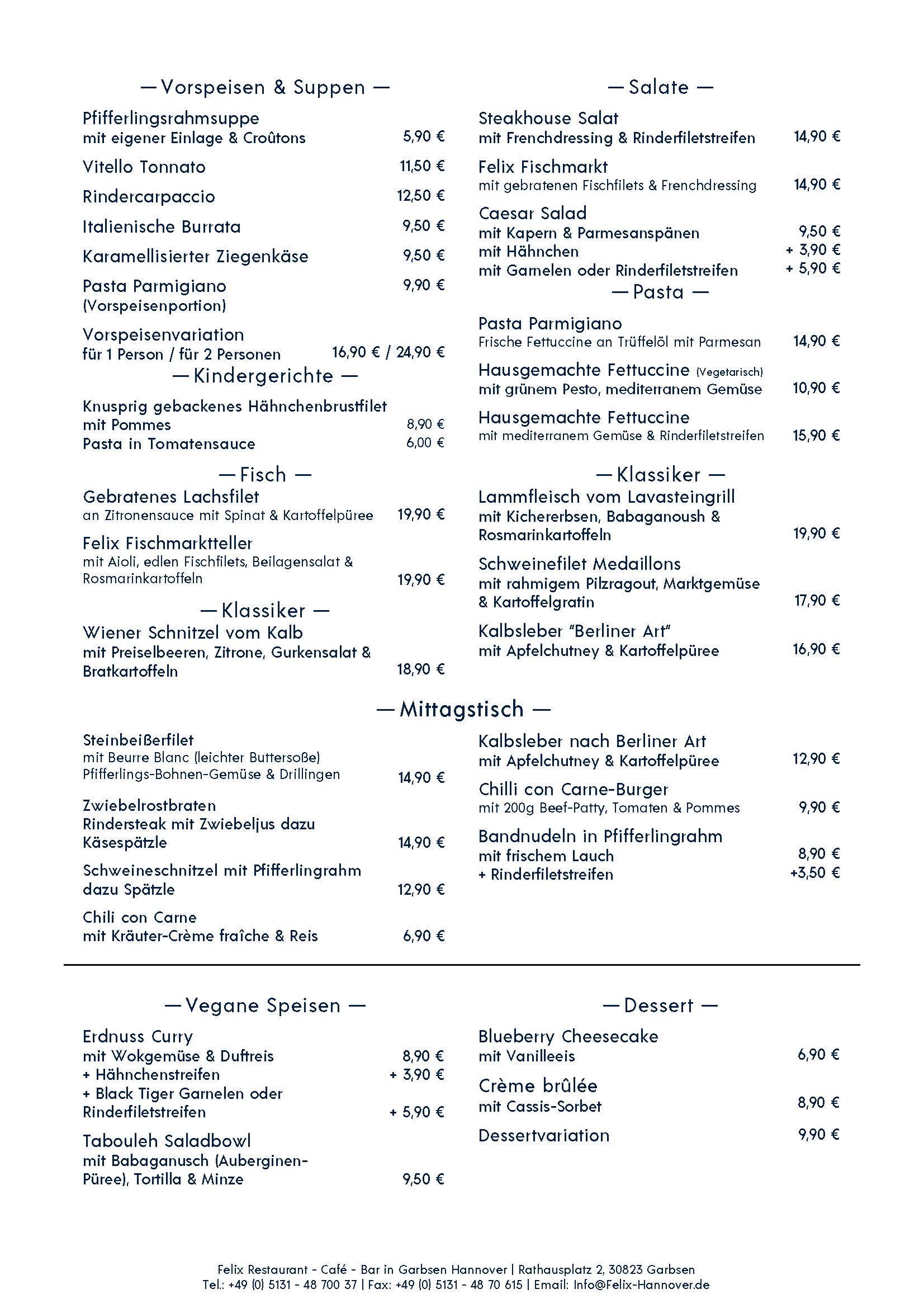 Speisen & Getränke « Felix Restaurant / Bar / Events